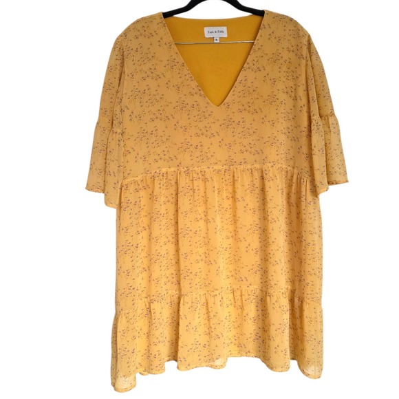 Park & Fifth Dresses & Skirts - Park & Fifth Rennie Mini Dress Fields of Gold Yellow Short Sleeve Babydoll XL